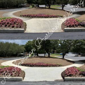 A beautiful circular walkway that was pressure washed - before and after.